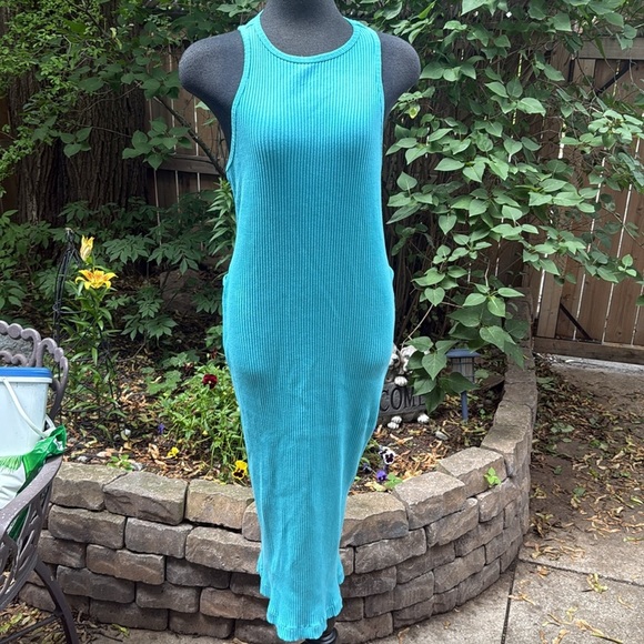 H &M Turquoise Sleeveless Cut Out Back Stretch Maxi Dress - Picture 5 of 8